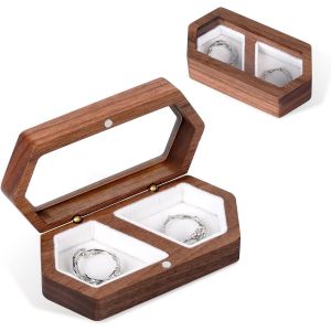 Boîte À Bagues En Bois,Boîte À Bagues Demariage Boite Alliancemariage Pour 2 Bagues Boîte À Bijoux Rangement Faite À Lamain Fiançaillesmariage Cadeau Pour Saint-Valentin(Blanc) - Neuf