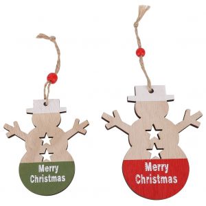 Hjlian Lot De 2 Pendentifs En Bois Pour Decoration De Sapin De Noel, Bonhomme De Neige - Neuf