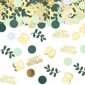 Confettis 90 ans - Grande décoration d'anniversaire - 2,5 à 5,5 cm - Décoration 90 ans - Pour homme et femme - Décoration de table pour 90 ans - Décoration de table - Vert doré - Décoration - Neuf