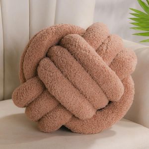 ERYI-Coussin Noeud Kaki, Coussin Rond Balle Decoration Chambre, Coussin Deco Salon Aesthetic, Coussin Canape Decoration Sherpa, Coussin Decoratif Lit Enfant, 28Cm - Neuf