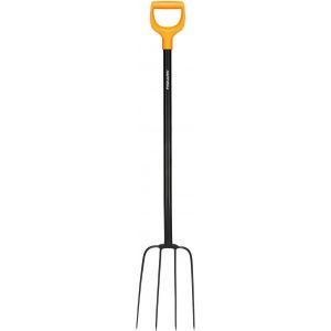 LETNERNY-Fourche À Compost Avec 4 Dents, Longueur 126 Cm, Dents En Acier De Qualité/Manche En Plastique Renforcé De Fibres De Verre, Noir/Orange, Solid, 1070674 - Neuf