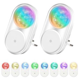Ensemble De 2 Veilleuses Rvb Automatiques Pour Enfants Plug-And-Play Avec Capteur D'énergie Crépusculaire - Neuf