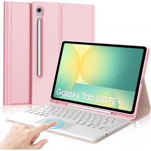 Coque Clavier pour Samsung Galaxy Tab S10 FE+ Plus 13.1"" 2025, Clavier Azerty Français Bluetooth DéTachable, étui avec Pavé Tactile Bluetooth Keyboard avec Support De Stylet, Rose - Neuf