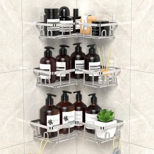 &Eacute;tag&egrave;re De Douche Sans Percage, Etagere Salle Angle De Bain, Rangement Douche Pour Nettoyant Pour Corps De Shampoing (3 Pi&egrave;ces Etag&egrave;re Salle Angle- Argent) - Neuf