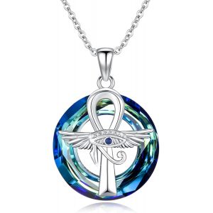 Ankh Collier Avec Pendentif ?Il D'horus En Argent Sterling 925 Avec Pendentif Croix &Eacute;gyptienne Avec Cristal Ailes D'ange Croix Protection Collier &Eacute;gyptien Bijou Cadeau Pour Femme M&egrave;re, Argent - Neuf