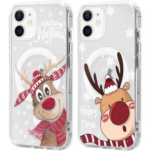 SJZG-2 Pi&egrave;ces No&euml;l Coque Magn&eacute;tique Pour Iphone 12 Mini 5,4'', Etui En Motif Dessin Cadeau De No&euml;l Compatible Avec Magsafe, Housse Christmas Silicone Tpu Bumper Cover Pour Iphone 12 Mini, Cerf 03 - Neuf