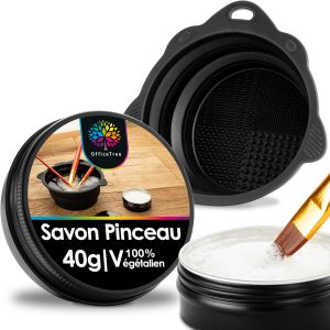KALANKA-Savon Pinceau 40g avec Gobelet de Nettoyage Pliable - Nettoyant Pinceaux Peinture Acrylique et Aquarelle - Nettoyant Pinceaux Poils Nylon et Poils Naturels - Brush Cleaner - Brush Soap - Neuf
