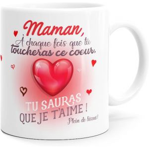 Eryi-Mug Maman Idée Cadeau Original Fête Des Mères Tasse Message Amour Humour Femme Mère Parents Pour Anniversaire Noël Ou Plaisir. Je T¿Aime Coeur Enfant. Souriez Dès Le Réveil - Neuf