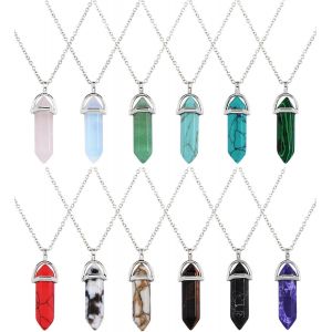 Trahoo-Lot De 12 Colliers Hexagonaux Avec Pendentif En Forme De Balle De Cristal De Chakra Pointu En Pierre De Quartz Artificielle Avec Sac De Rangement - Neuf