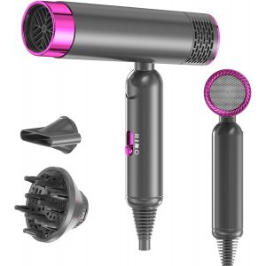 Sèche-Cheveux Ionique, Petit Sèche-Cheveux De Voyage Pliable, Sèche-Cheveux Professionnel 1600 W Pour Un Séchage Rapide, Avec Sac De Rangement, 3 Chaleurs Et 2 Vitesses (Gris) - Neuf