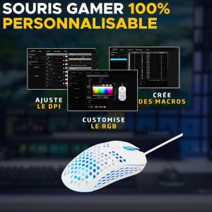 Kult Oxygen - Souris Gamer Filaire Haute Performance 12 800 DPI - Réactivité Maximale, RGB 100% Personnalisable, 6 Boutons Programmables - PC/PS4/PS5/XBOX - Blanche - New - Neuf