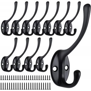 12 Pi&egrave;ces Pat&egrave;re Murale, R&eacute;tro Crochet Porte Manteau M&eacute;tal, Vintage Noir Crochets Mural Muraux Double Manteaux Pat&egrave;res Coat Hooks avec Vis pour Porte Manteau Salle de Bain Cuisine - Neuf