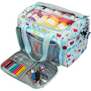 Sac De Rangement Pour Fil À Tricoter Bleu Ciel,Sac À Tricoter Portable Pour Pelote De Laine,Sac Fourre-Tout Pour Rangement Pour Fils Textiles Avec Multi-Poches Idéal Pour Amateurs De Tricot - Neuf