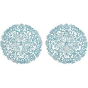 Eryi-Lot De 2 Sets De Table Rétro En Dentelle - 26,9 X 27 Cm - Napperons Ronds En Crochet Français Creux Au Centre - Dessous De Verre Pour Table De Salle À Manger, Décoration D'intérieur, Bleu - Neuf
