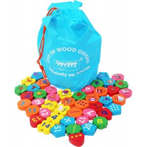 Dda-Blocs De Chiffres De L'alphabet En Bois - Lettres Abc Perles À Enfiler Jouet De Tri 46 Pièces Puzzle De Laçage-Jouets Éducatifs De Correspondance Des Couleurs Pour 3 Ans Apprentissage Stem Montes - Neuf