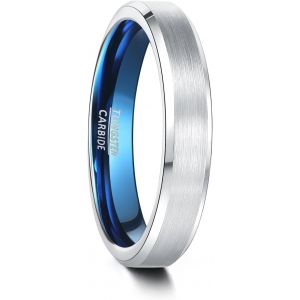 Kal-Bague En Tungst&egrave;ne Unisexe Noir/Bleu Argent&eacute;, 4 Mm/6 Mm/8 Mm De Large, Design En M&eacute;tal Bross&eacute;, Bords Obliques, Bijoux Pour Homme/Femme Dans Diff&eacute;rentes Tailles - Neuf