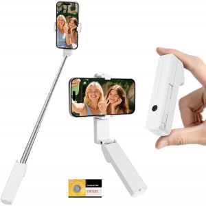 JGD-70CM Mini Extensible Perche Selfie, Selfie Smartphone Bluetooth avec Télécommande, Perche à Selfie Rotatif Portable de Poche pour iPhone, Samsung et Android (Blanc) - Neuf