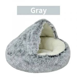 Lit Doux Pour Animaux De Compagnie Avec Housse,Lit Chaud Et Long En Peluche,Sac De Couchage Confortable Pour Animaux De Compagnie,Coussin Rond Fermé Pour Chat,Chenil,Nid Pour Petit.Grey Short Plush.3 - Neuf