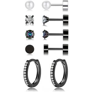 Kalanka-Lot De Boucles D'oreilles En Argent 925 Avec Perles De Zircone - Petit Piercing Pour Oreille, H&eacute;lix, Tragus, Sommeil, Boucles D'oreilles Cr&eacute;oles En Argent Pour Femme, Homme Et Fille - Neuf
