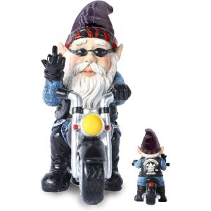 MEVRONISSHOP-Nain de Jardin Moto, Cadeau Paques Homme, Nain de Jardin Humour, Cadeau pour Motard, Sculptures Statues de Jardins en D&eacute;coration Humour D&eacute;coration Balcon Terrasse, Cadeaux Anniversaire H - Neuf