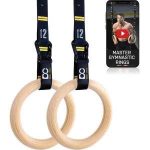Anneaux De Gymnastique En Bois Avec Sangles Numérotées À Réglage Rapide Et Guide Vidéo D'exercices ¿ Anneaux D'entraînement Complet Du Corps, Gymnastique, Gymnastique À Domicile[Ela710415] - Neuf