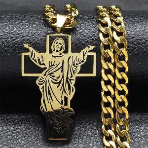 Hip Hop Punk Couronne D'&eacute;pines J&eacute;sus Croix Collier Pour Hommes En Acier Inoxydable Plaqu&eacute; Or Crucifix Pendentif Colliers Bijoux N8052--E 60cm Nk Gd - Neuf