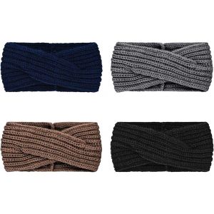 4 Pi&egrave;ces Bandeau Cheveux Pour Femme Bandeaux Hiver Serre-T&ecirc;te Tricot&eacute; Oreille R&eacute;chauffeur Chaud Nou&eacute; Bande Elastique Cheveux Pour Femmes Filles - Neuf