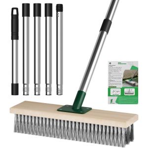 NouvelHorizonstore-Brosse de jardin en fil m&eacute;tallique robuste avec manche t&eacute;lescopique de 144,8 cm, brosse m&eacute;tallique pour patio, terrasse - Neuf