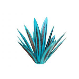 Sculpture D'agave En M&eacute;tal 27 Cm, 9 Feuilles, D&eacute;coration De Jardin Bleue - Neuf