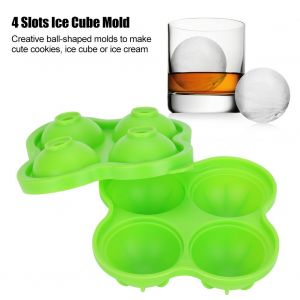 Hjlian Moule A Glacons En Silicone De Qualite Alimentaire, 4 Emplacements, Creatif, En Forme De Boule (Vert) - Neuf