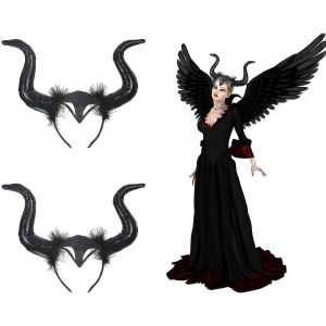 2 Cornes De Reine,Maléfique Costume Maléfique Bandeau Méchant Coiffe Diable Noir Femmes Cosplay Accessoires Pour Mardi Gras Mascarade Party Photo Props - Neuf