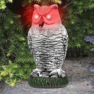 Owl Scare Bird Control Devices Étanche Faux Owl Scarecrow avec des yeux clignotants Effrayant Son Statue de hibou réaliste - Neuf