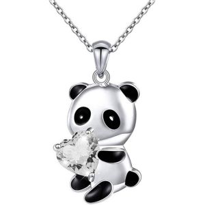 Kal-Collier Ras Du Cou Argent Panda Blanc Coeur Cristal Ours Pendentif Chaîne Amour Charme Mignon Animal Bijoux Cadeau Pour Femmes Filles - Neuf