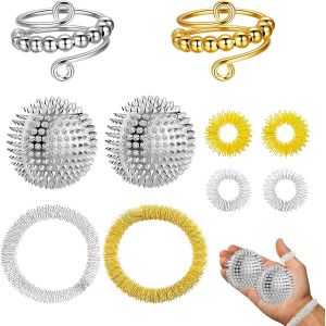 KAL-Lot De 10 Anneaux D'Acupression, Skills, 2 Balles De Massage Hérisson, 2 Anneaux Anti-Stress Réglables, 4 Grands Anneaux De Pression Sans Fil, 2 Petits Anneaux De Massage Pour Les Doigts, Kit De - Neuf