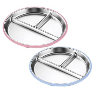 2PCS Assiettes en acier inoxydable pour enfants 9 pouces Toddler Divided Plates - Neuf