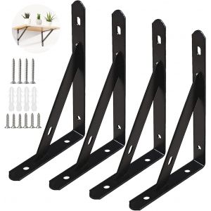 4 Pcs Equerre Etagere Murale Noir 25cm Équerre Triangulaire Support Etagere Murale En Fer Noir Avec Vis Pour Étagère Déco Cuisine Chambre Meubles Suspendus Placard (Charge 30kg) - Neuf