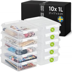 10x Bo&icirc;te De Rangement Plastique Avec Couvercle Classic 0,3l (15x9x6cm) | Empilable Et De Qualit&eacute; Alimentaire | Bo&icirc;te Plastique Avec Couvercle & Coins Renforc&eacute;s | Garantie 10 Ans - Neuf