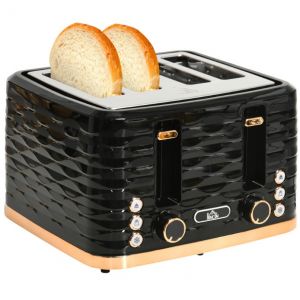 T0002-01-11912 Toaster &agrave; quatre pi&egrave;ces, noir, 7 niveaux de cuisson, fonction de d&eacute;congelage, r&eacute;chauffage et annulation, 4 fentes de 1,5 pouce, &eacute;cran LED, design ondul&eacute;, multifonction, plateau de p&acirc;te, - Neuf