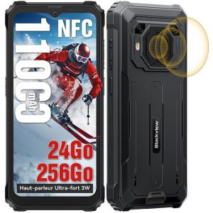 Blackview BV6200 Plus Téléphone portable Incassable 6.56" 24Go+256Go Smartphone Android 14 11000mAh(18W) NFC - Noir - Neuf