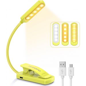 Lampe De Lecture,10 Leds Liseuse Lampe Clip Usb Rechargeable,360°Cou Flexible,Gradation Progressive & 3 Température De Couleur,Lumière Livre Pour Lire Au Lit,Enfant,Kindle,Voyage,Jaune - Neuf
