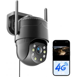 4G LTE Surveillance Camera with SIM Card,24/7 Continuous Recording,PTZ 360&deg; Outdoor Camera Without WiFi,2K Color Night Vision,AI Detection and Two-Way Audio. - Neuf