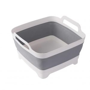 Pliable Plat Bassin avec Bouchon de Vidange et Poignées de transport, 9L Grande Capacité de Lavage de Cuve pour RV, des Légumes, des Fruits et de la Nourriture - Gris - Neuf