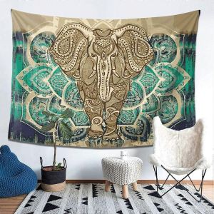Tapisserie d'éléphant de Bohême - Mandala Boho Vintage Aquarelle Yoga Tapisseries Tenture murale - Neuf