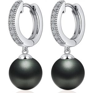 Meimie-Boucle Doreille Perle Pendante En Argento Sterling 925,8mm-10mm Perle De Culture & 18k Or Blanc Plaqué - Neuf