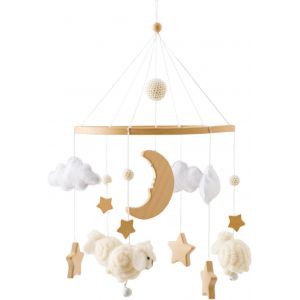 Promise Babe Baby Mobile Support Bois Design Ours, Lit B&eacute;b&eacute; Table &Agrave; Langer Bricolage Support Mobile R&eacute;glable En Hauteur Parc B&eacute;b&eacute; Support Mobile Tige Pour Suspension (Bear Holder) - Neuf