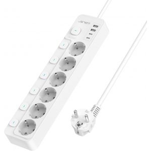 Bloc Multiprise USB avec 6 Prises Interrupteur Individuel,Multiprise avec 4 Ports USB Chargeur(2 USB A+2 USB C) Prise Multi Multiprise Electrique pour la Maison Le Bureau ou la Cuisine,2M-Blanco - Neuf