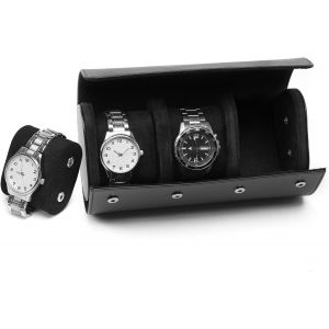 Kal-Boîte À Montre Homme, Luxe Pu Cuir Boite Montre Pour 1-3 Montres Boîte Rangement Montre, Portable Etui Montres Voyage, Coffret Montre Homme Pour Cadeau Noël Anniversaire (Noir, 3-Montre) - Neuf