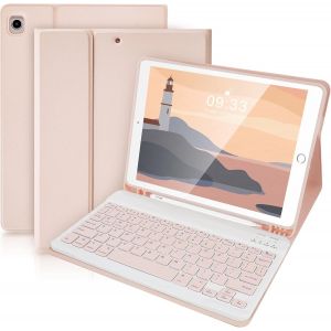 Chenquansarl-Étui Avec Clavier Pour Ipad,Clavier Bluetooth Pour Ipad 9e 2021,Ipad 8e 2020,Ipad 7e Génération 2019,Ipad Air 3 2019,Clavier Sans Fil Amovible,Porte-Stylo Intégré-Rose - Neuf