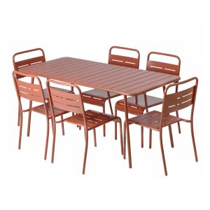 Bergame - Ensemble Table De Jardin 160 Cm Et 6 Chaises Terracotta - Neuf