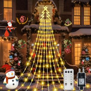 420LED Guirlande Lumineuse Sapin de Noël et Etoile, Guirlandes Lumineuses Arbre Noël, Guirlande Rideau Lumineuse Interieure Décoration, 8 Modes Rideau Lumineux Sapin Télécommande et Etanche Couleur - Neuf